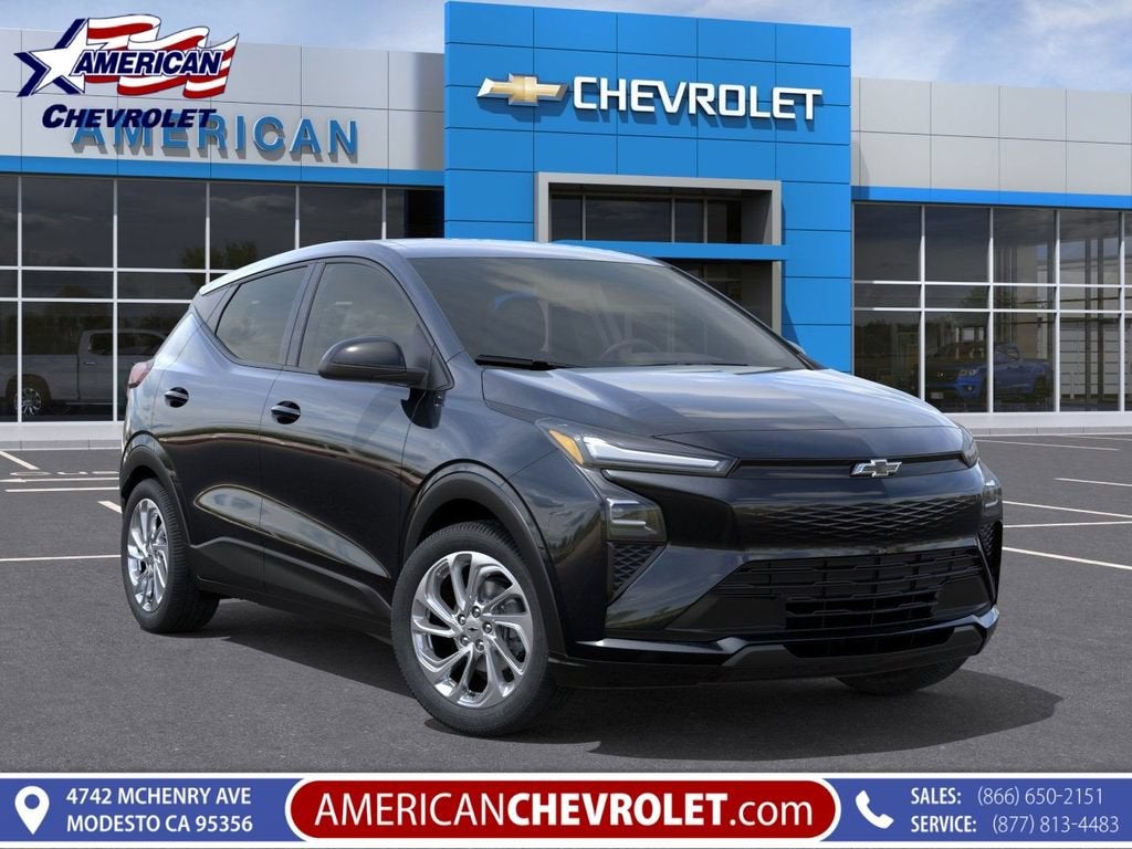 2027 Chevrolet Bolt LT in Mosaic Black Metallic — front three-quarter view