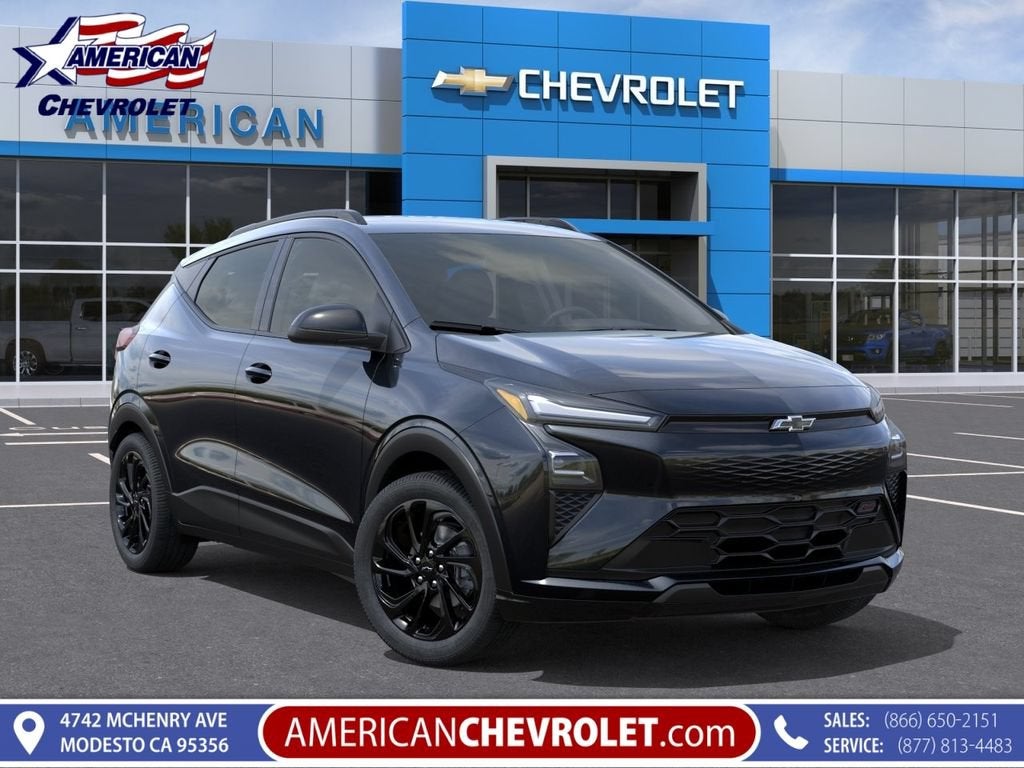 2027 Chevrolet Bolt RS in Mosaic Black Metallic — front three-quarter view