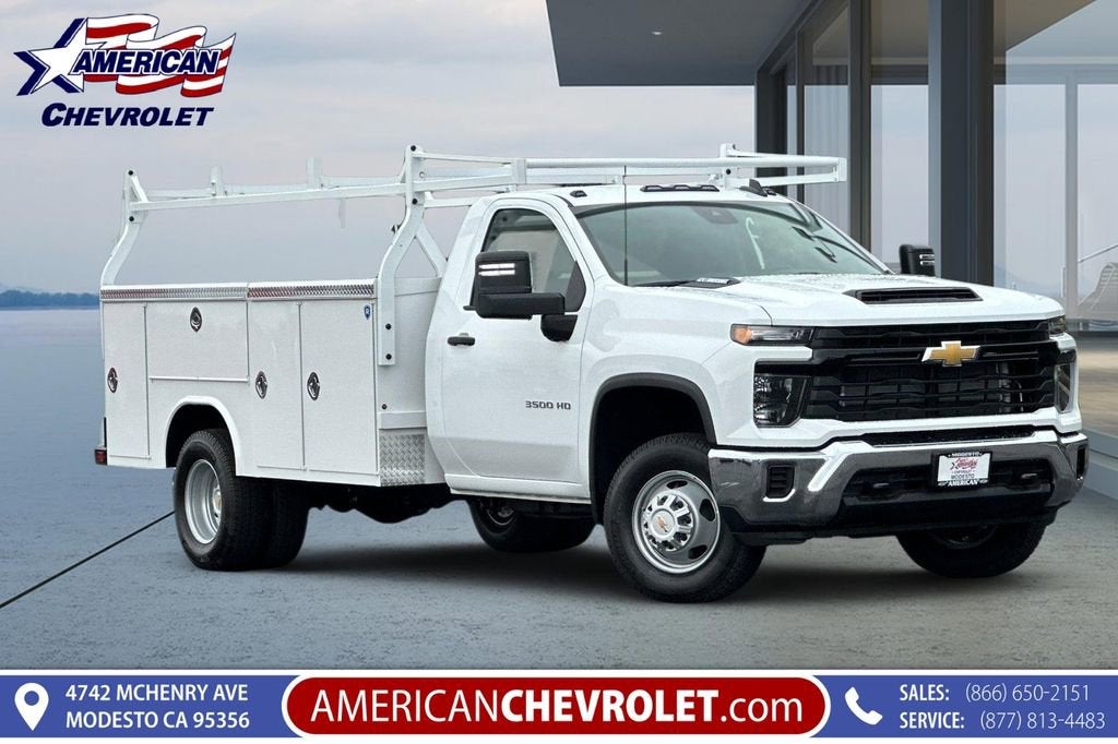 2026 Chevrolet Silverado 3500 HD Chassis Cab Work Truck in Summit White — front three-quarter view