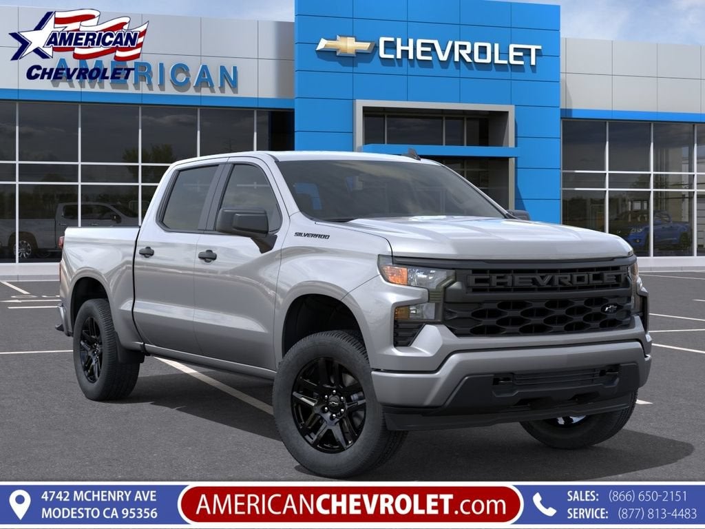 2026 Chevrolet Silverado 1500 Custom in Sterling Gray Metallic — front three-quarter view
