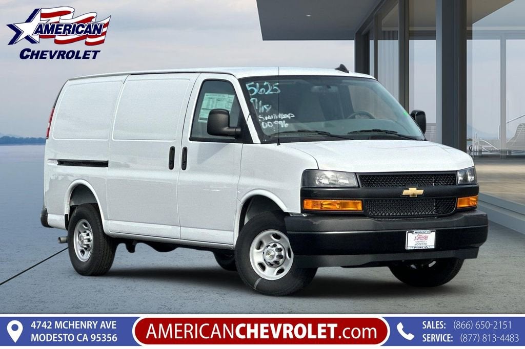 2025 Chevrolet Express Cargo WT in Summit White — front three-quarter view