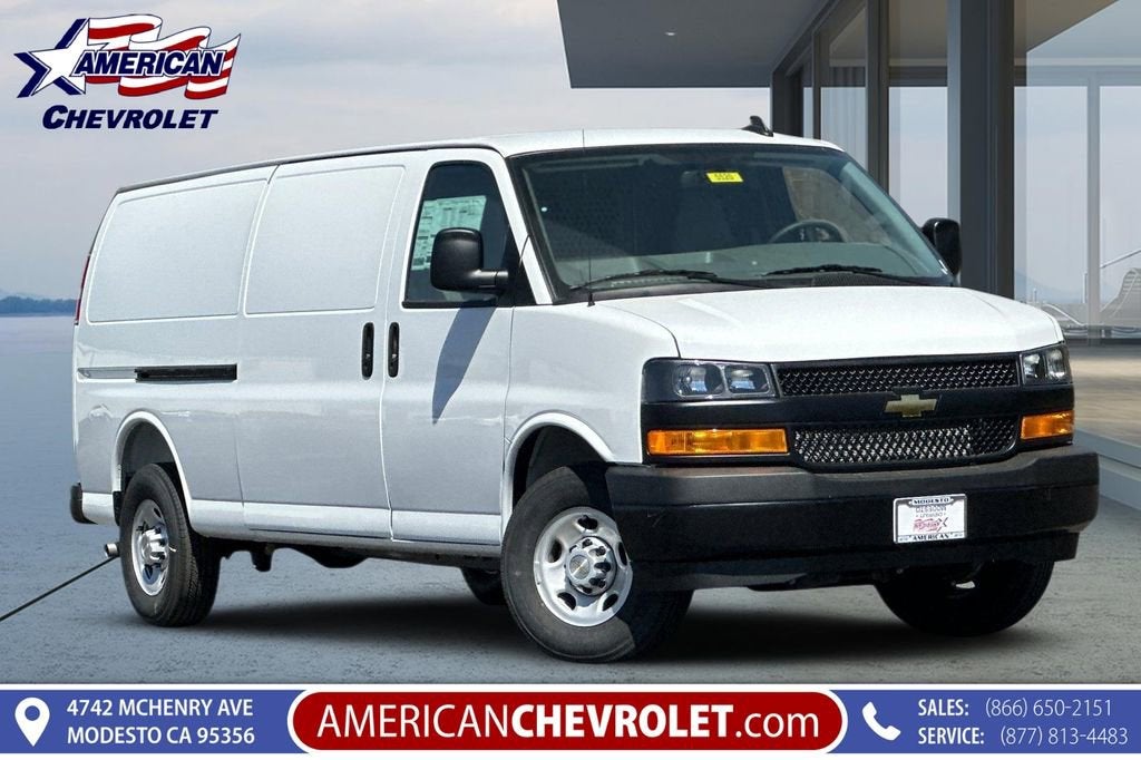 2025 Chevrolet Express Cargo WT in Summit White — front three-quarter view
