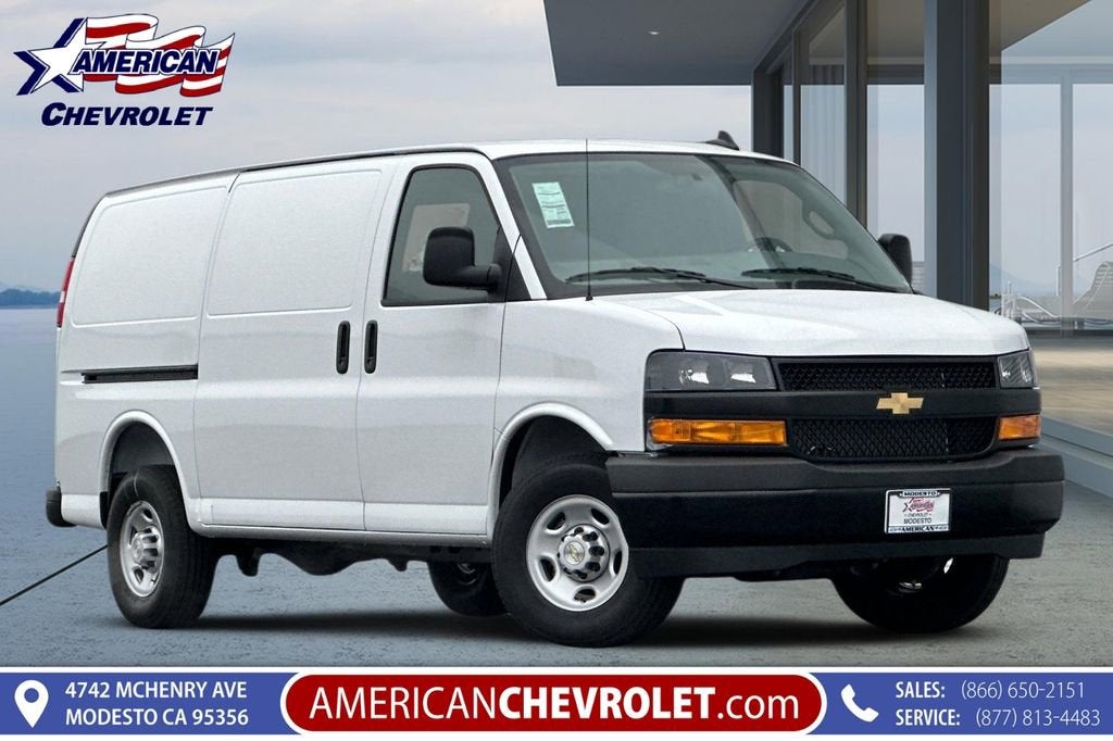 2025 Chevrolet Express Cargo WT in Summit White — front three-quarter view