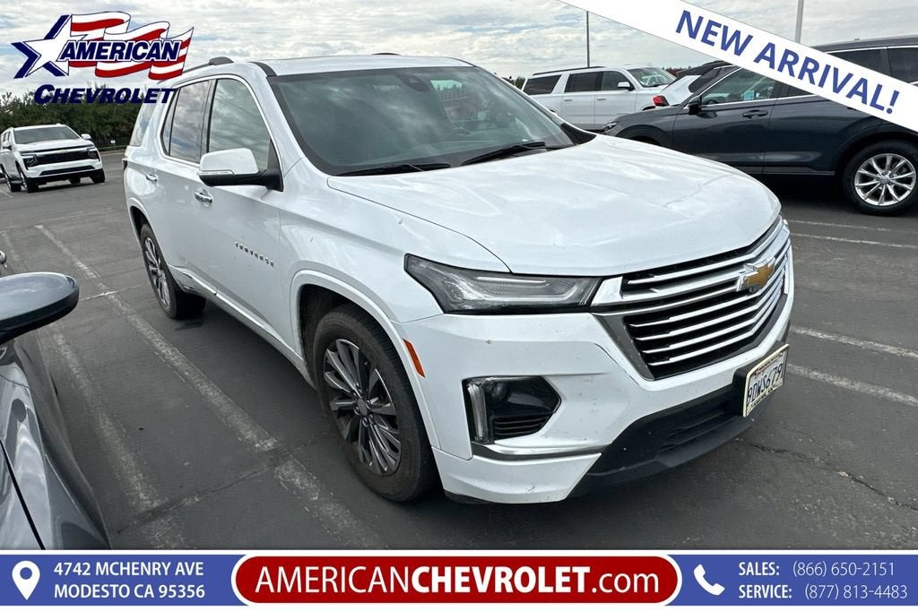2023 Chevrolet Traverse Premier in Summit White — front three-quarter view