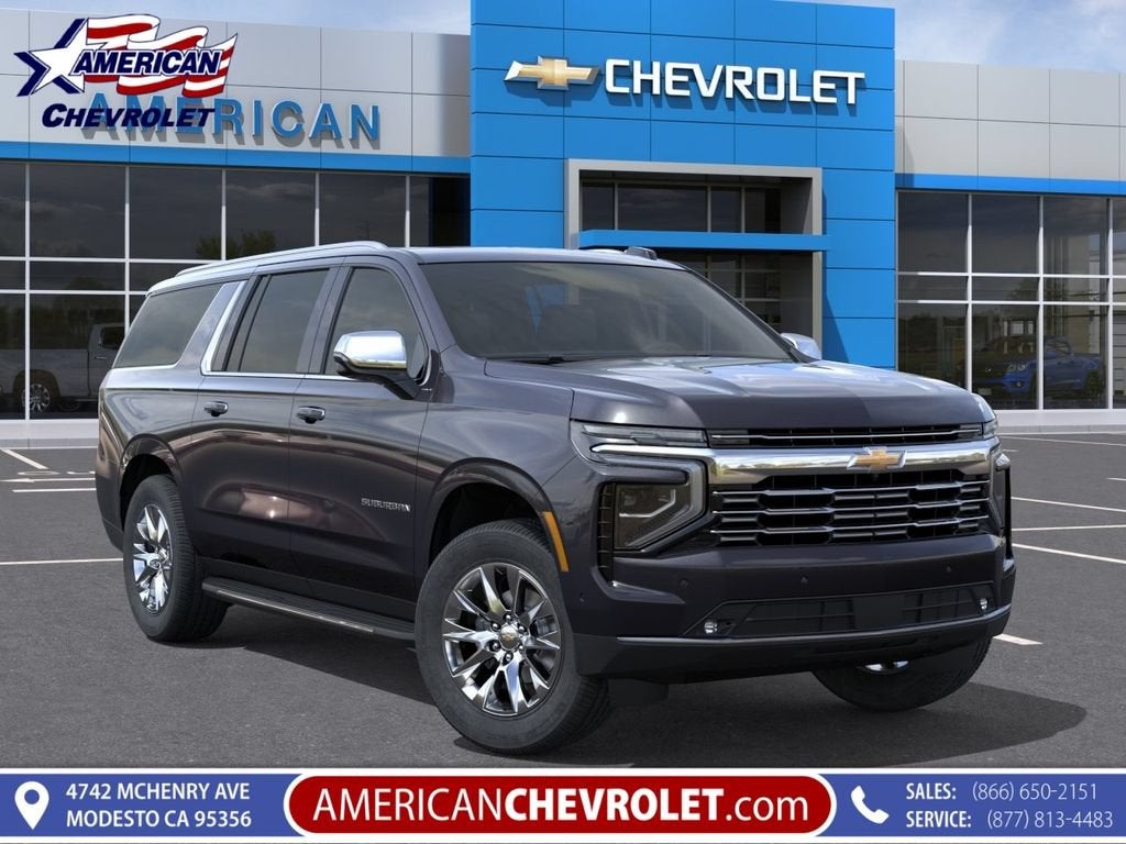 2026 Chevrolet Suburban Premier in Dark Ash Metallic — front three-quarter view