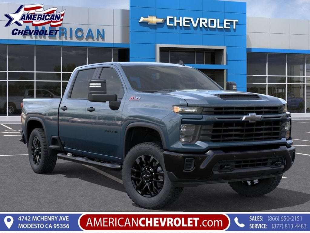2026 Chevrolet Silverado 2500 HD Custom in Lakeshore Blue Metallic — front three-quarter view