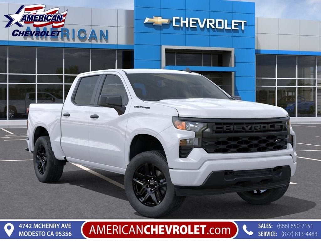 2026 Chevrolet Silverado 1500 Custom in Summit White — front three-quarter view