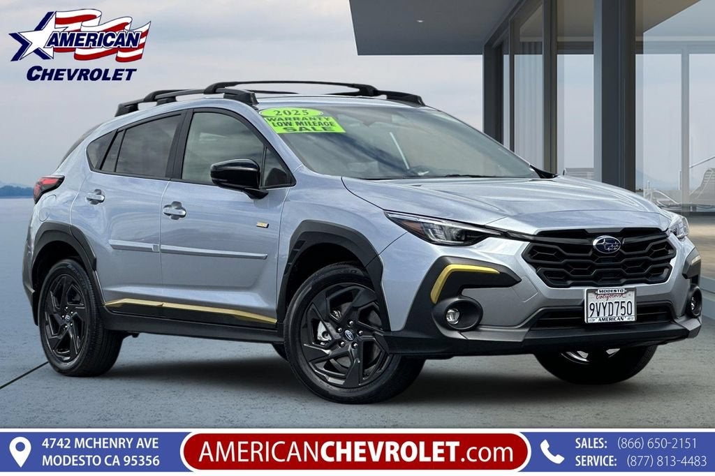2025 Subaru Crosstrek Sport in Ice Silver Meta — front three-quarter view