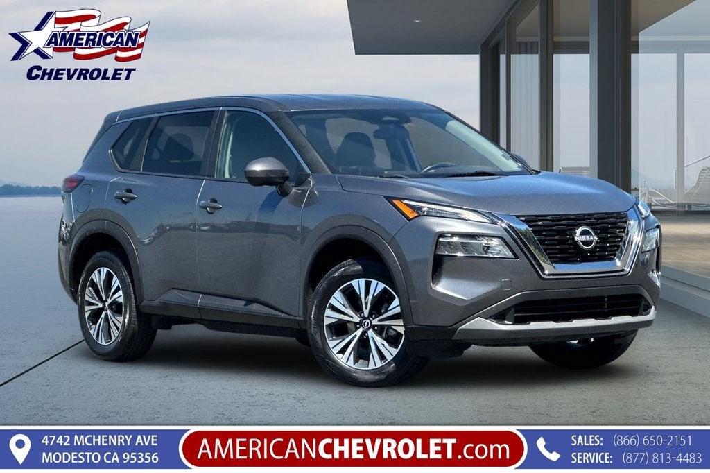 2023 Nissan Rogue SV in Gun Metallic — front three-quarter view