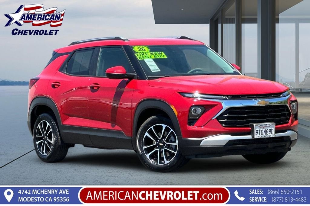 2026 Chevrolet Trailblazer LT in Apex Red — front three-quarter view